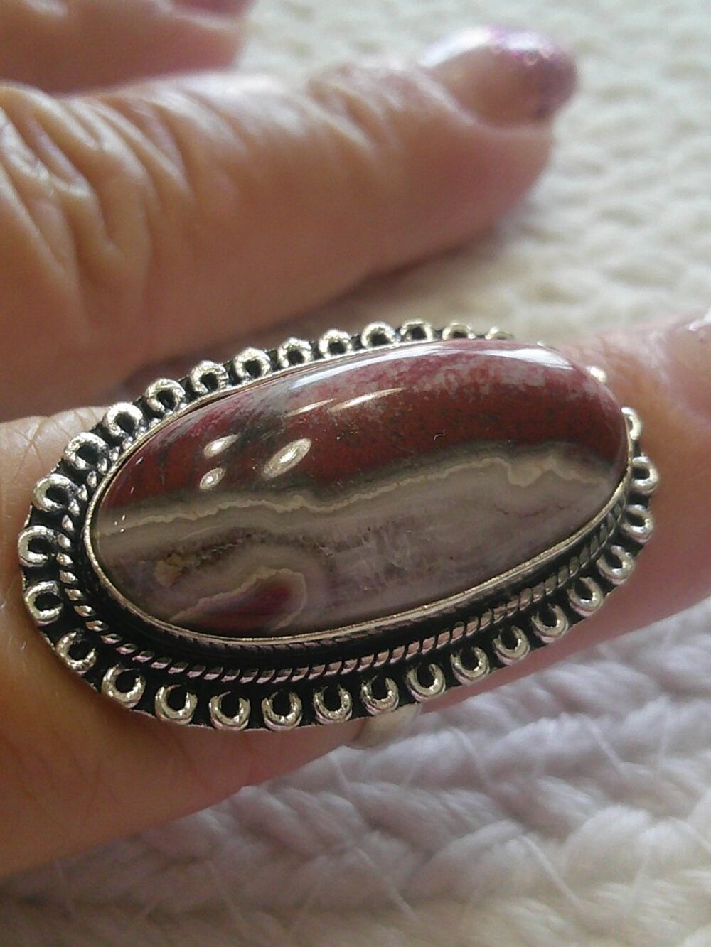 Natural RED RAINBOW JASPER Handmade Sterling 925 RIng Size 8 #230F